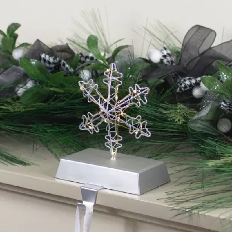 Northlight 7.5in Led Lighted Silver Wired Snowflake Christmas Stocking Holder