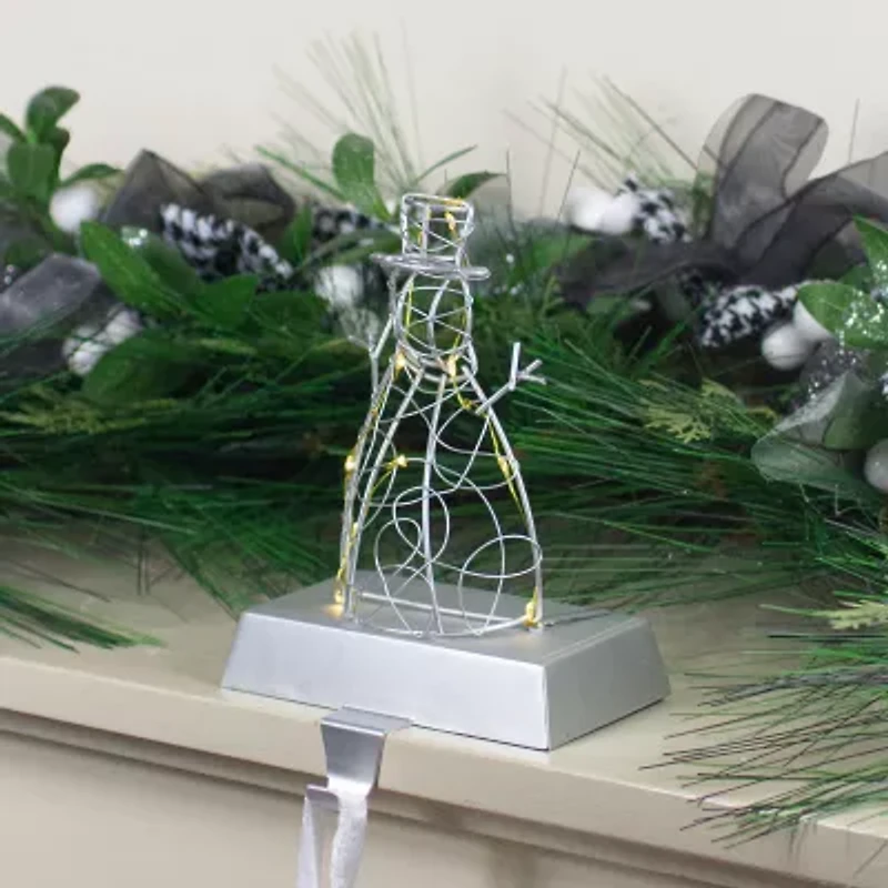 Northlight 8in Led Lighted Silver Wired Snowman Christmas Stocking Holder