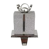 Northlight 6in Silver Glittered Gift Box With Bow Christmas Stocking Holder