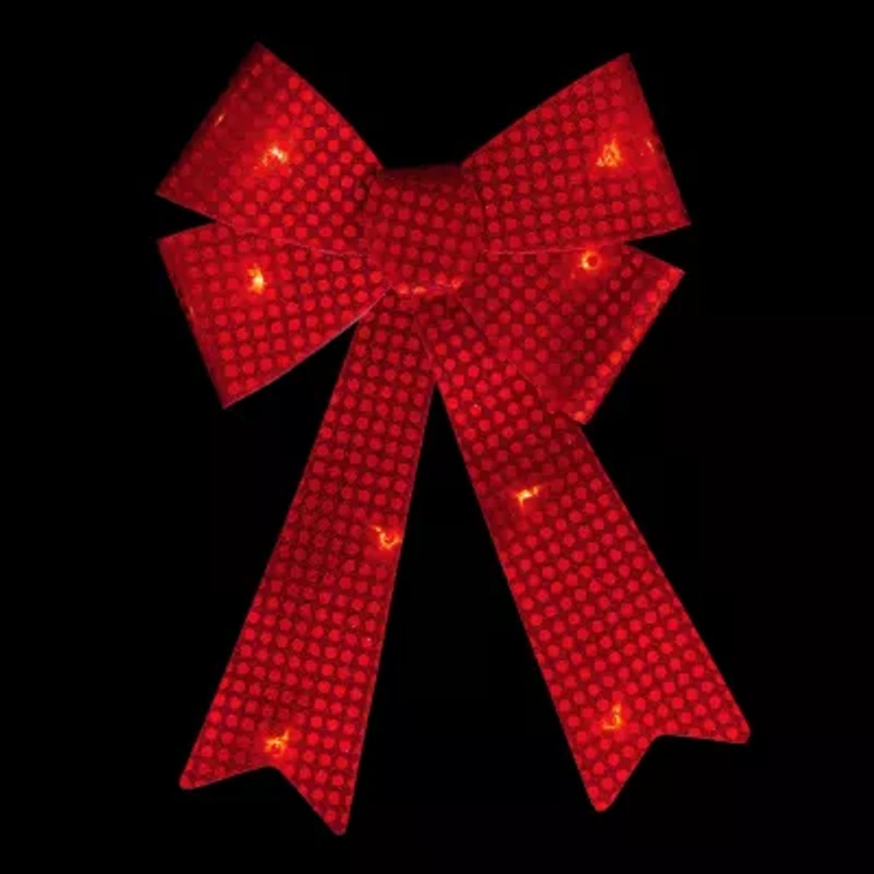 Northlight 17.5in Led Lighted Red Sequin Bow Christmas Decoration Indoor Ribbon