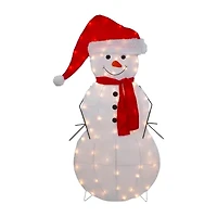 Northlight 42in Lighted 2d Chenille Snowman In Santa Hat Christmas Yard Art