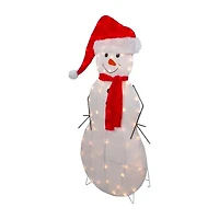 Northlight 42in Lighted 2d Chenille Snowman In Santa Hat Christmas Yard Art