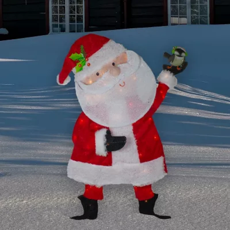 Northlight 32in Lighted Red And White Chenille Santa Christmas Yard Art