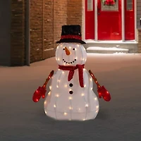 Northlight 32in Lighted 3d Chenille Snowman In Top Hat Christmas Yard Art
