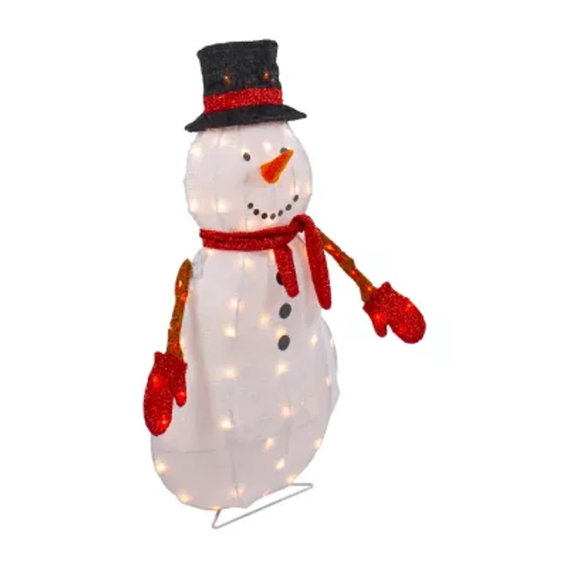 Northlight 32in Lighted 3d Chenille Snowman In Top Hat Christmas Yard Art
