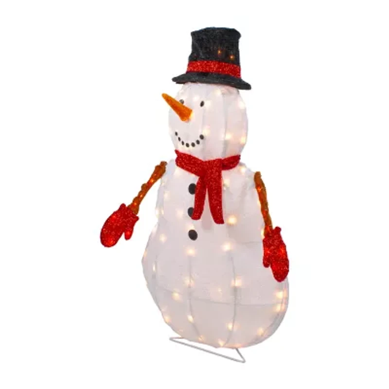 Northlight 32in Lighted 3d Chenille Snowman In Top Hat Christmas Yard Art