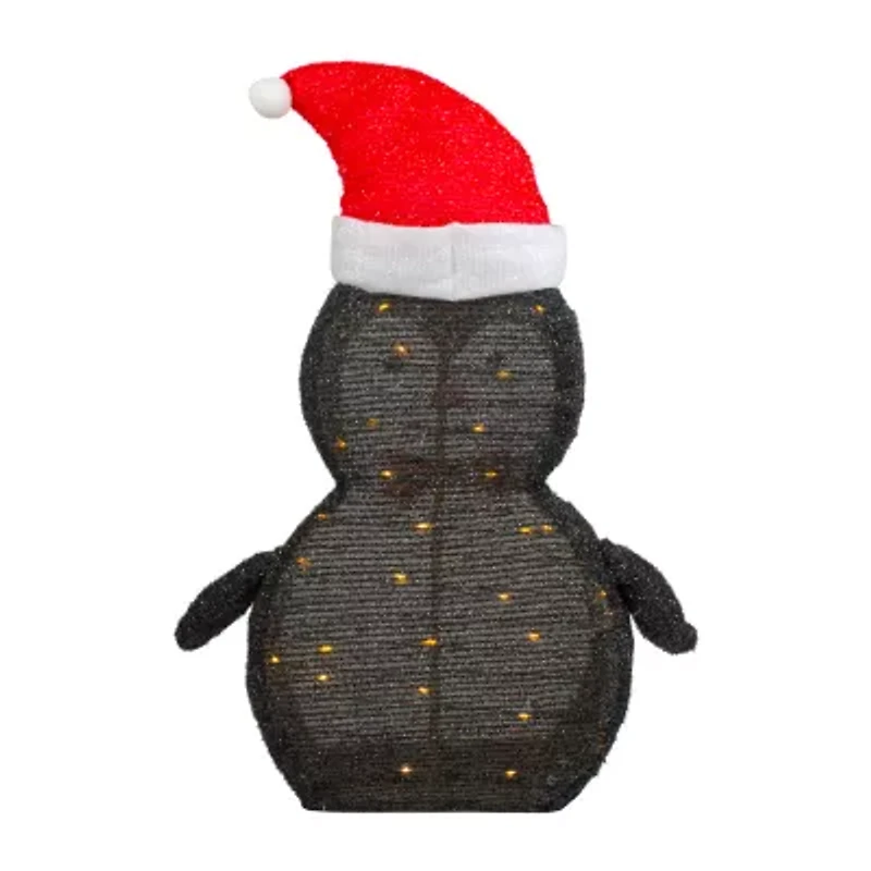 Northlight 28in Led Lighted Tinsel Penguin In Santa Hat Christmas Yard Art