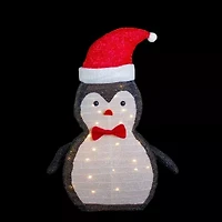 Northlight 28in Led Lighted Tinsel Penguin In Santa Hat Christmas Yard Art