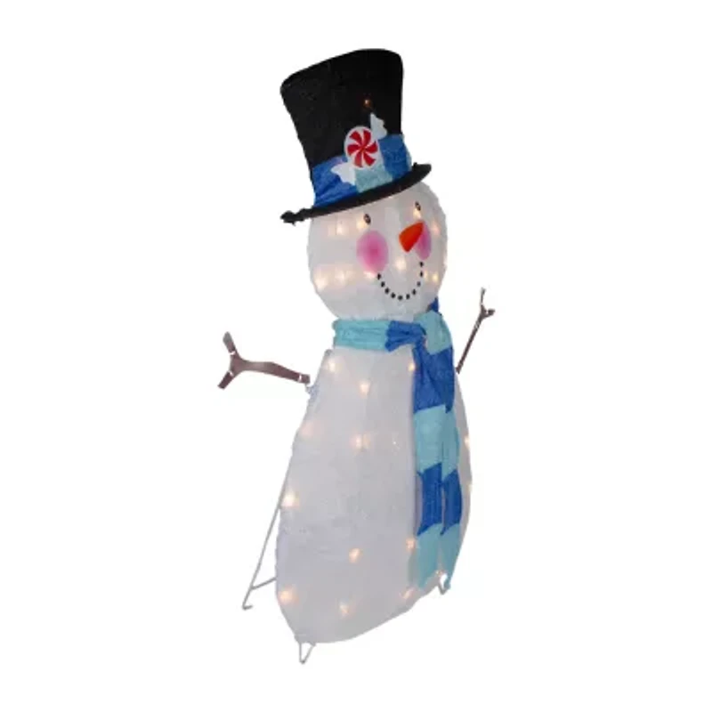 Northlight 32in Lighted White And Blue Chenille Snowman Christmas Yard Art