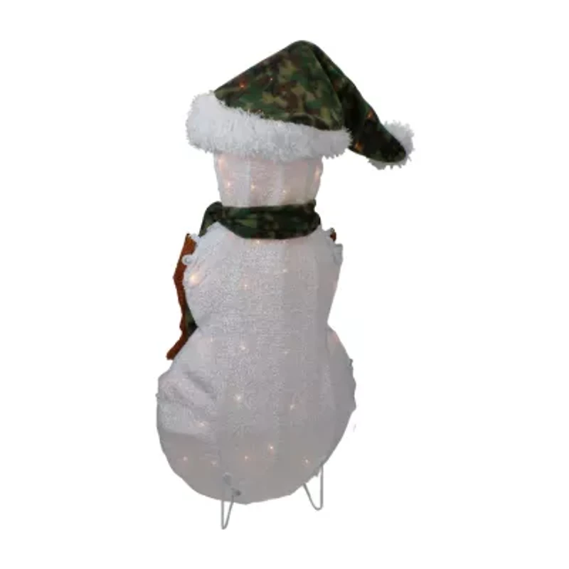 Northlight 24in Lighted White And Green Chenille Snowman Christmas Yard Art
