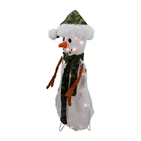 Northlight 24in Lighted White And Green Chenille Snowman Christmas Yard Art