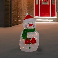 Northlight 32in Lighted 2d Chenille Snowman With Scarf Christmas Yard Art
