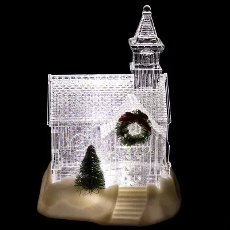 Northlight 9in Led Icy Crystal Glitter Christmas House Christmas Snow Globe