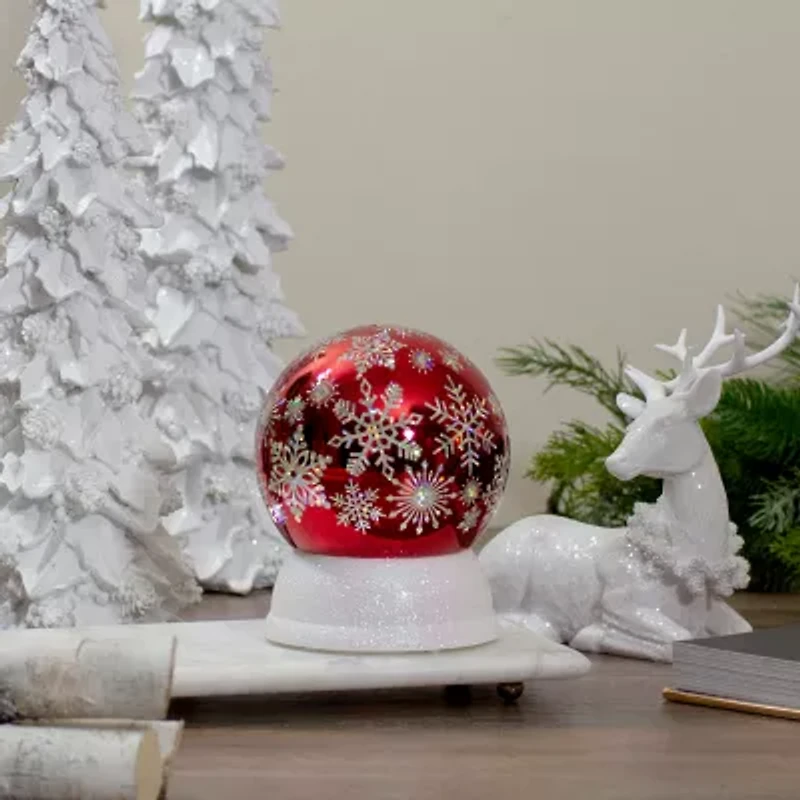 Northlight 6.5in Led Shiny Red Snowflake Water Tabletop Decoration Christmas Snow Globe