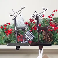 Northlight Oil Rubbed Bronze And Silver Reindeer 2-pc. Christmas Stocking Holder