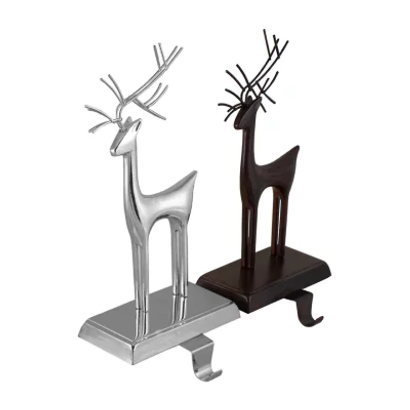 Northlight Oil Rubbed Bronze And Silver Reindeer 2-pc. Christmas Stocking Holder