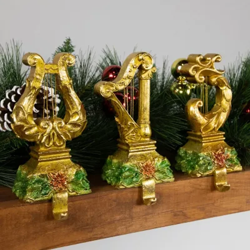 Northlight Glittered Gold Harp 7in 3-pc. Christmas Stocking Holder