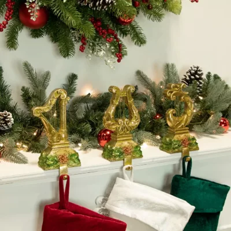 Northlight Glittered Gold Harp 7in 3-pc. Christmas Stocking Holder