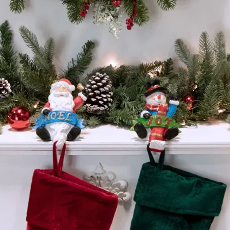 Northlight Santa And Snowman Glittered 5in 2-pc. Christmas Stocking Holder