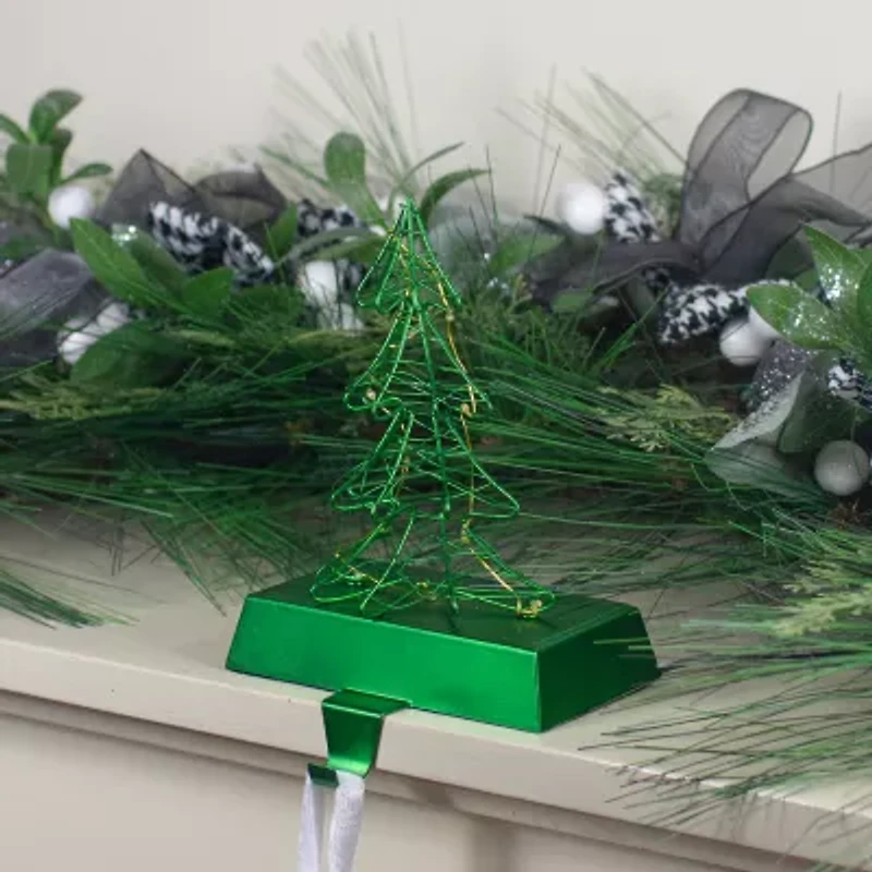 Northlight 8in Led Lighted Green Wired Tree Christmas Stocking Holder