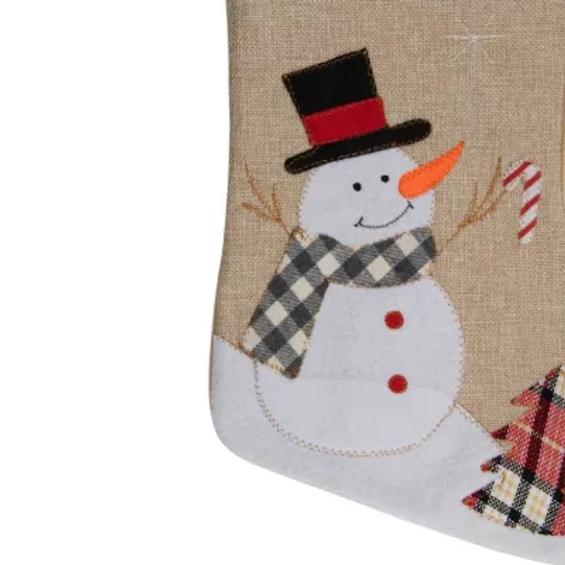 Northlight 19: Beige And Red Burlap Merry Snowman Christmas Stocking