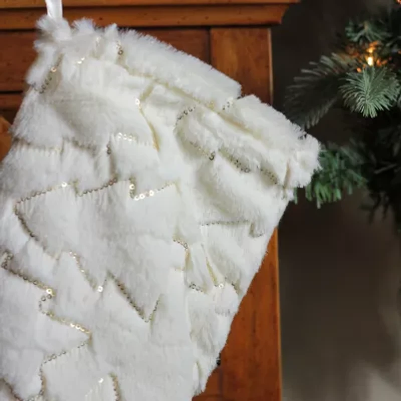 Northlight 18in White And Gold  With Sequined Trees Christmas Stocking