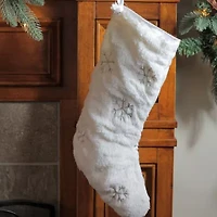 Northlight 18in White Faux Fur  With Silver Sequined Snowflakes Christmas Stocking
