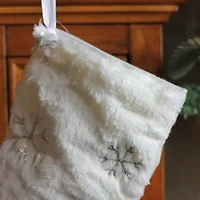 Northlight 18in White Faux Fur  With Silver Sequined Snowflakes Christmas Stocking