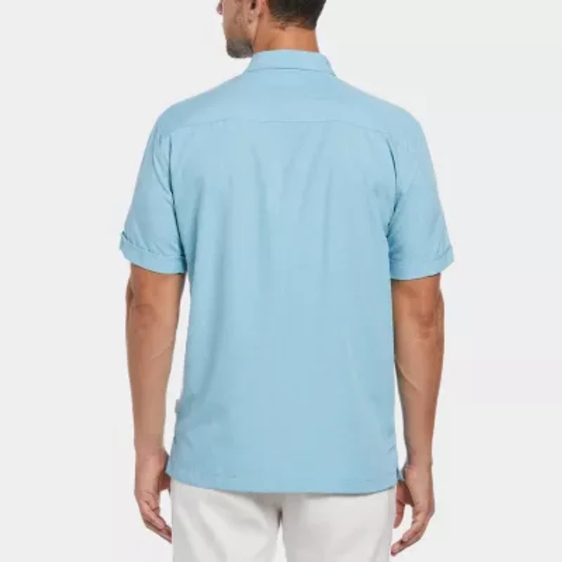 Cubavera Chambray Pintuck Mens Short Sleeve Regular Fit Button-Down Shirt