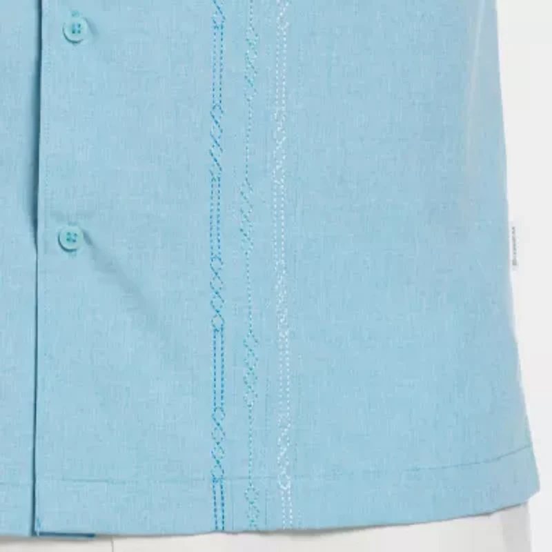 Cubavera Chambray Pintuck Mens Short Sleeve Regular Fit Button-Down Shirt