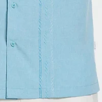 Cubavera Chambray Pintuck Mens Short Sleeve Regular Fit Button-Down Shirt