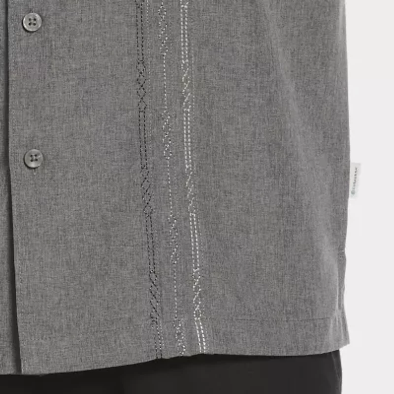 Cubavera Chambray Pintuck Mens Short Sleeve Regular Fit Button-Down Shirt