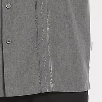 Cubavera Chambray Pintuck Mens Short Sleeve Regular Fit Button-Down Shirt