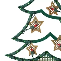 Northlight 17.75in Lighted Green And Gold Tree With Stars Silhouette Christmas Window Decor