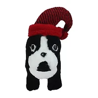 Northlight 11.5in Black And White Plush Standing Bulldog With Red Hat Christmas Figurine