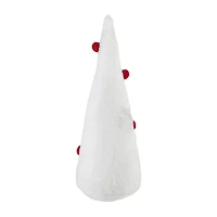 Northlight 11in White Plush Christmas Cone Tree With Red Pompom Ornaments Christmas Tabletop Decor