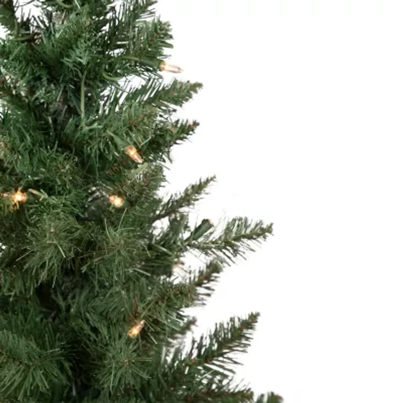 Northlight Set Of 2 Potted Porch Topiary Slim Artificial Clear Lights 4 Foot Pre-Lit Pine Christmas Tree