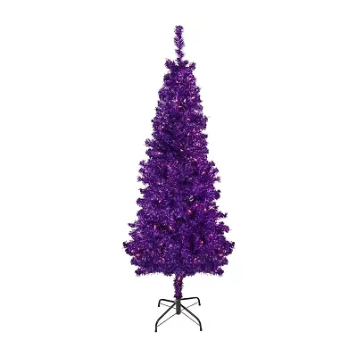 Northlight Purple Artificial Tinsel  Clear Lights 6 Foot Pre-Lit Christmas Tree