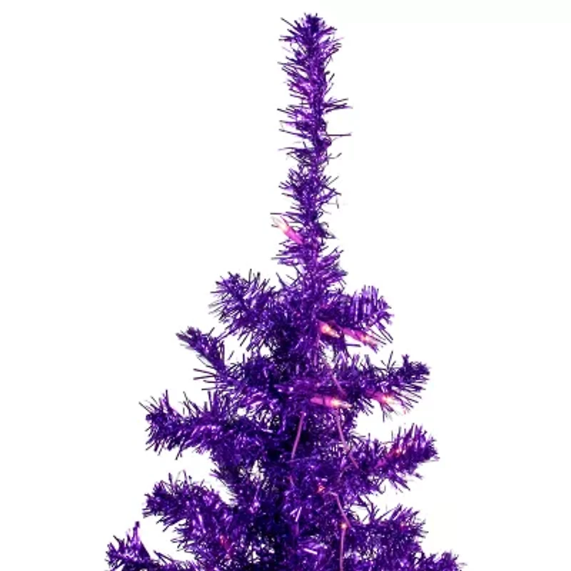 Northlight Purple Artificial Tinsel  Clear Lights 6 Foot Pre-Lit Christmas Tree