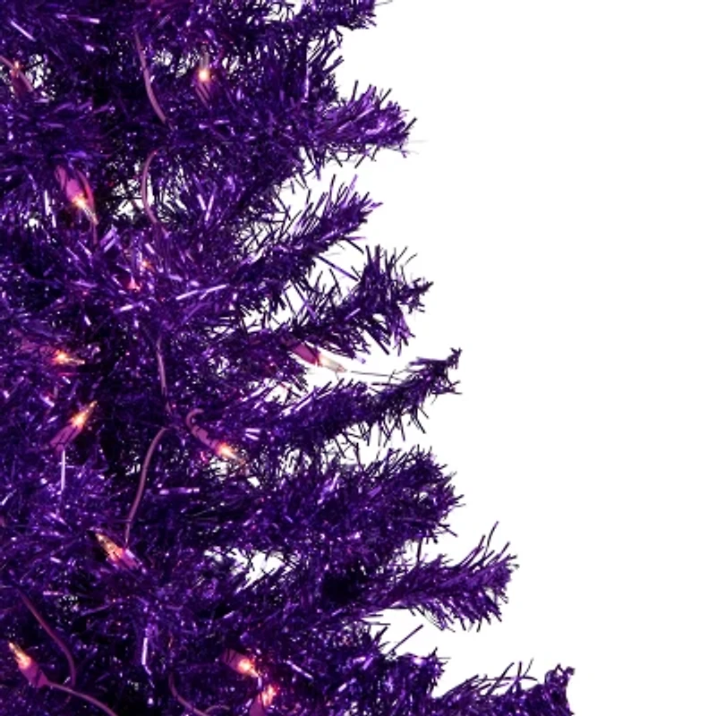 Northlight Purple Artificial Tinsel  Clear Lights 6 Foot Pre-Lit Christmas Tree