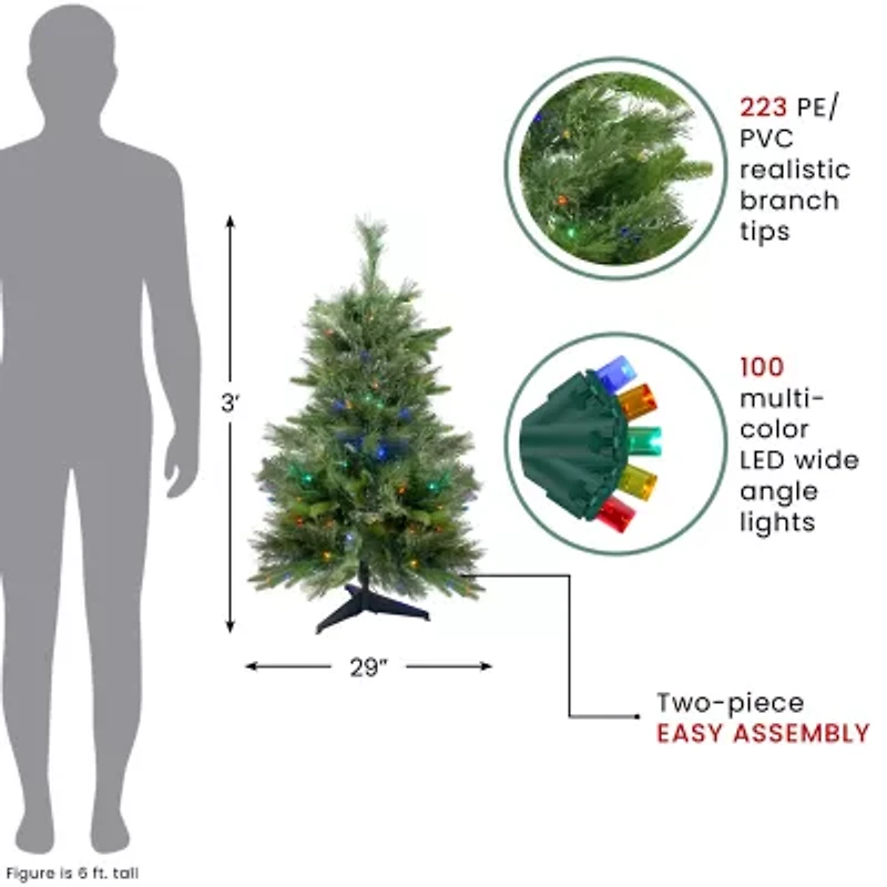Northlight Ashcroft Cashmere Full Artificial Multi Led Lights 3 Foot Pre-Lit Pine Christmas Tree