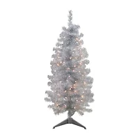 Northlight Slim Silver Artificial Tinsel Clear Lights 4 Foot Pre-Lit Christmas Tree