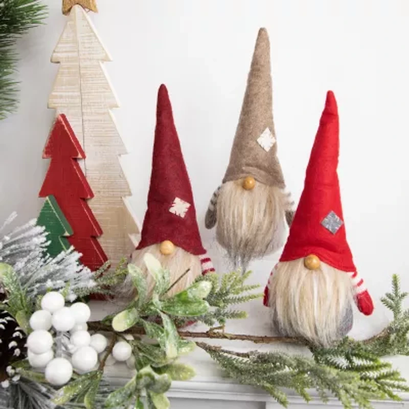 Northlight Set Of 3 Red And Gray Bearded Chubby Santa Christmas 10.5in Christmas Gnome
