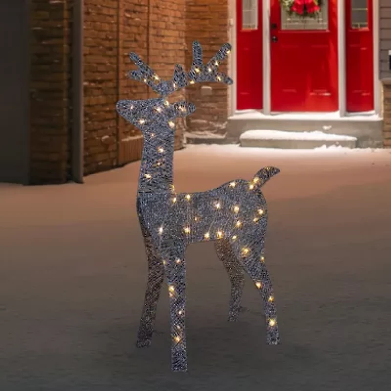 Northlight 39.5in Led Lighted Silver Glitter Reindeer Christmas Yard Art