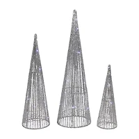 Northlight Set Of 3 Led Lighted Silver Glitter Cone Tree  23.5in Christmas Yard Art