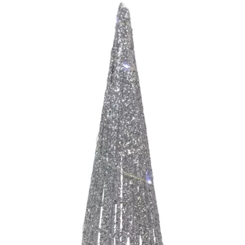 Northlight Set Of 3 Led Lighted Silver Glitter Cone Tree  23.5in Christmas Yard Art