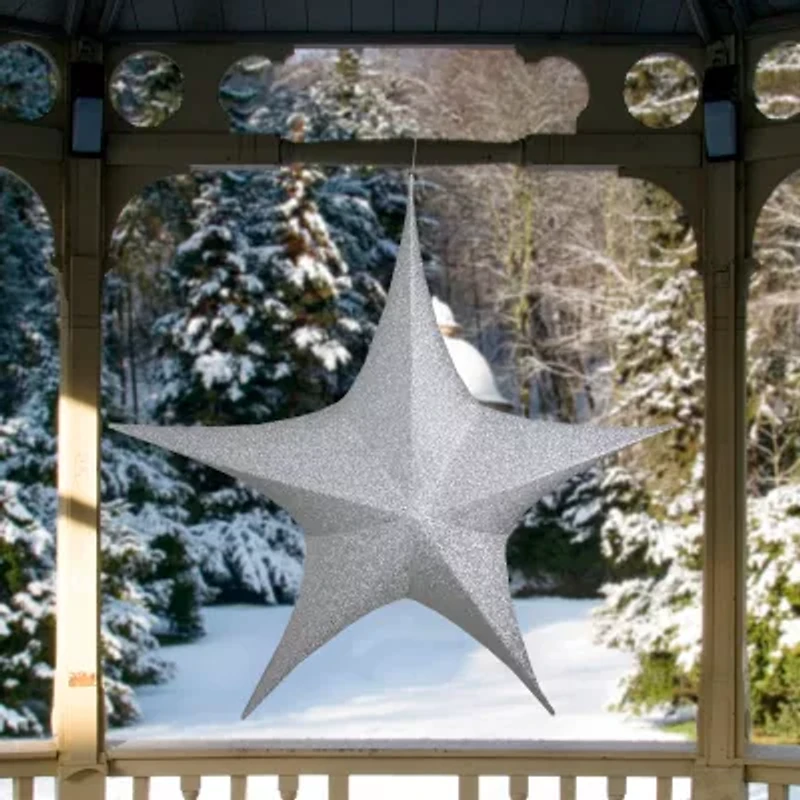 Northlight 44in Silver Tinsel Foldable Star Christmas Yard Art