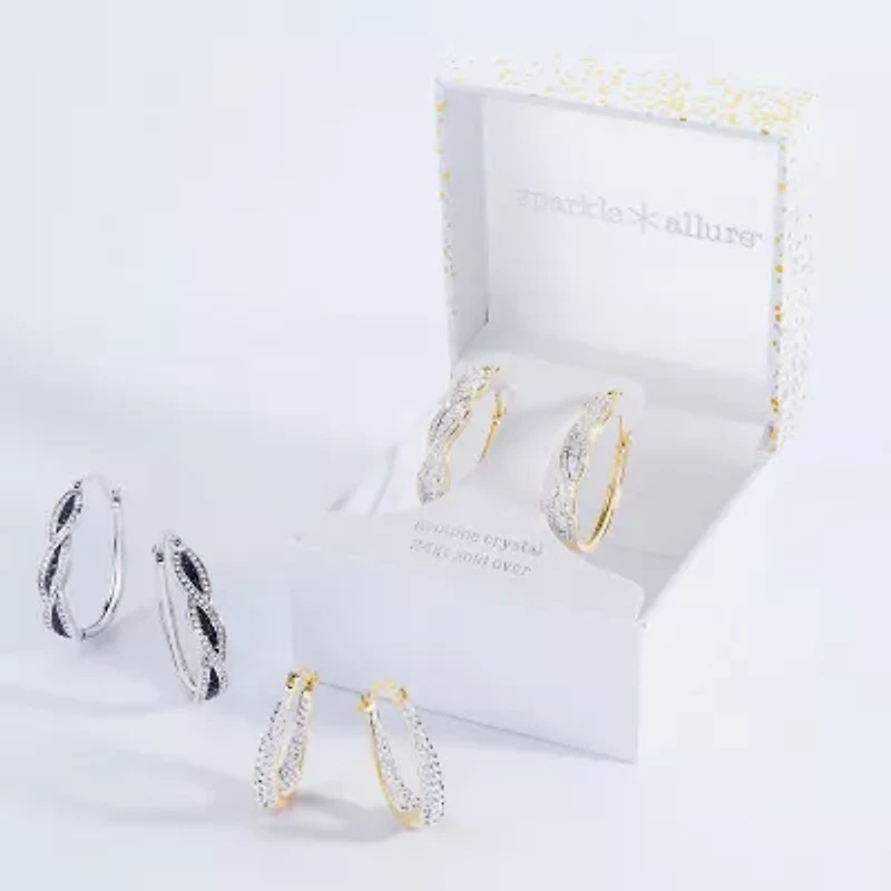 Sparkle Allure Twist Womens Crystal 24K Gold Over Brass 35mm Hoop Earrings