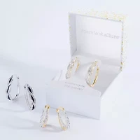 Sparkle Allure Twist Womens Crystal 24K Gold Over Brass 35mm Hoop Earrings