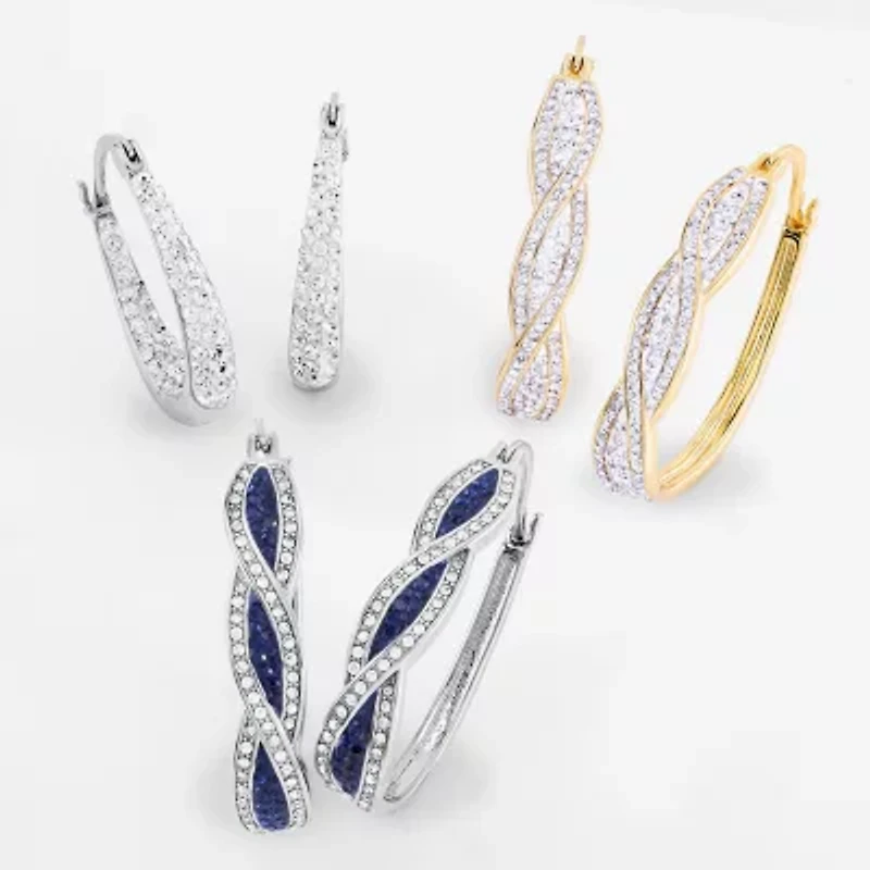 Sparkle Allure Twist Womens Crystal 24K Gold Over Brass 35mm Hoop Earrings